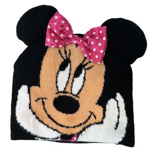 Disney Minnie Mouse Girls Winter Hat Beanie Toque Pink Dotted Bow Embroidery